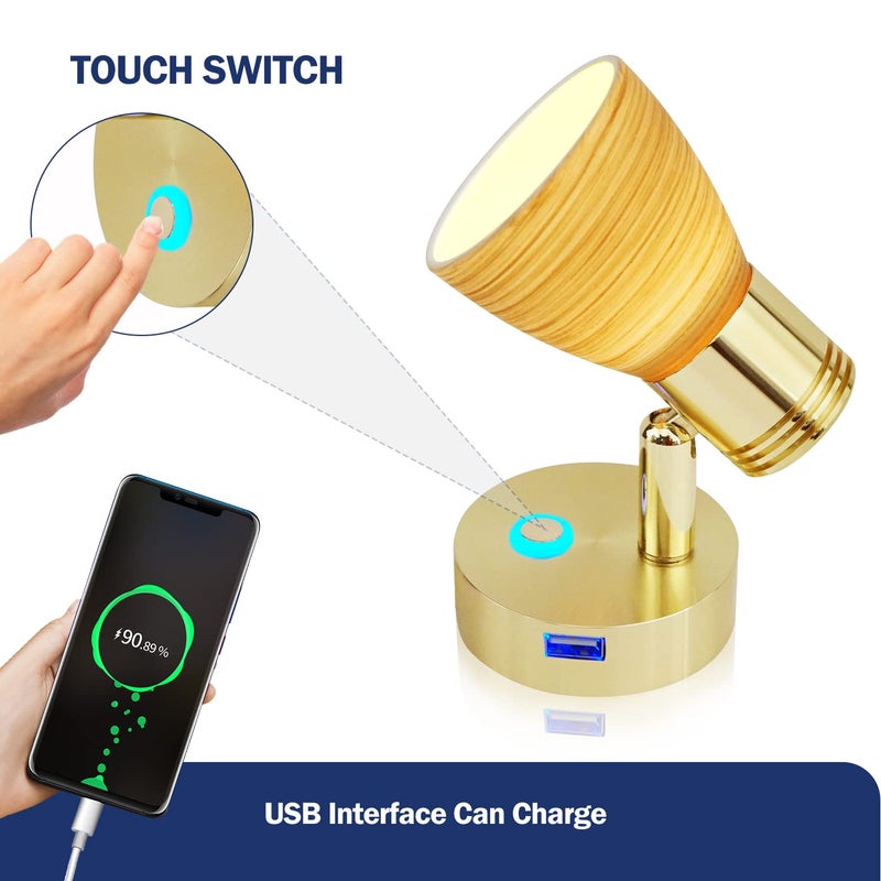 THALASSA Small 12V Marine Reading Lights with USB Port, Boat Interior Lights Bedside Cabin Lamp, Surface Mounted on Camper Caravan Motorhome Indoor Lighting with Built-in Touch Switch, Warm White - Image 2